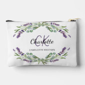 ラベンダーの花の緑の名前モノグラム アクセサリーポーチ (裏面)