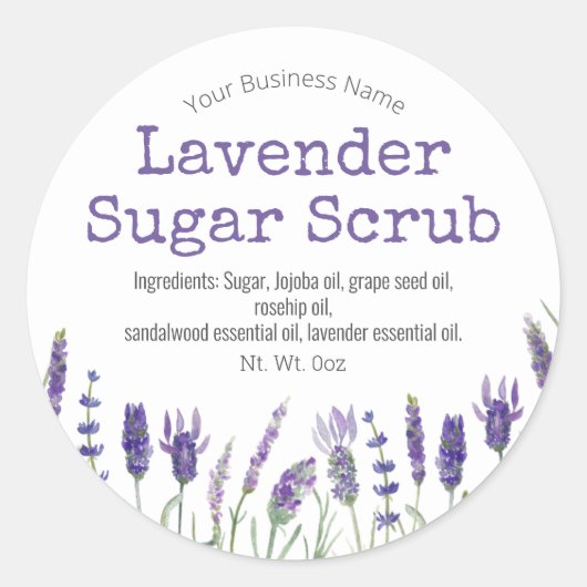 ラベンダーの花の香り付き砂糖スクラブ ラウンドシール (正面)