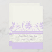 ラベンダーの花の駆け落ちの発表カード 案内状 (正面/裏面)