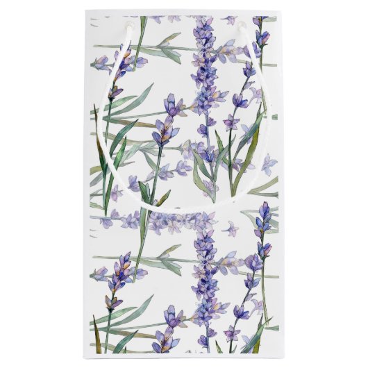 ラベンダーの花は文字-植物の水彩画--をカスタマイズ スモールペーパーバッグ (裏面)