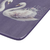 ラベンダーの花を添えた水彩のスワン カッティングボード (角)
