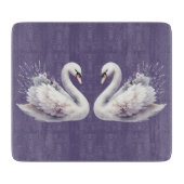 ラベンダーの花を添えた水彩のスワン カッティングボード (正面)