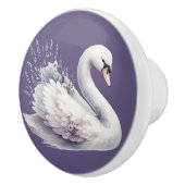 ラベンダーの花を添えた水彩のスワン セラミックノブ (右)