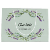 ラベンダーの花セージ緑の花嫁メイド ラージペーパーバッグ (裏面)