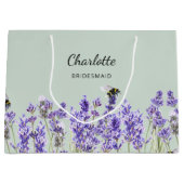 ラベンダーの花セージ緑の花嫁メイド ラージペーパーバッグ (正面)