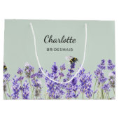 ラベンダーの花セージ緑の花嫁メイド ラージペーパーバッグ (裏面)