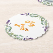 ラベンダーの花ユーカリの緑のビジネスロゴ ペーパーコースター (アングル)