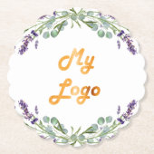 ラベンダーの花ユーカリの緑のビジネスロゴ ペーパーコースター (正面)