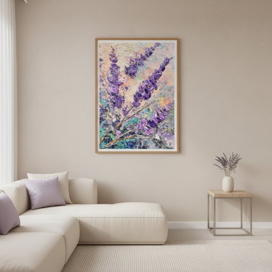 ラベンダーの花抽象油絵壁アート ポスター