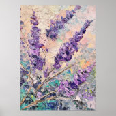 ラベンダーの花抽象油絵壁アート ポスター (正面)