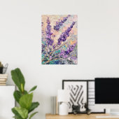 ラベンダーの花抽象油絵壁アート ポスター (ホームオフィス)