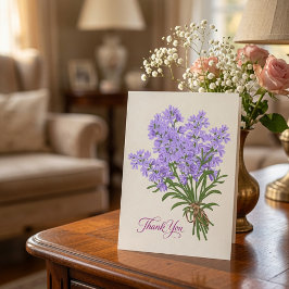 ラベンダーの花束の手書きフォールドカード サンキューカード