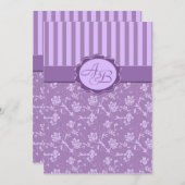 ラベンダーの花柄のストライプのモノグラムのな招待状 招待状 (正面/裏面)