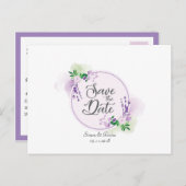 ラベンダーの花柄の保存日付の招待状 案内ポストカード (正面/裏面)