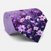ラベンダーの花柄ネクタイ先端 ネクタイ (ロール)