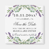 ラベンダーの花模様ウェディング日付磁石を保存 マグネット (正面)