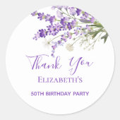 ラベンダーの花模様感謝していあなた誕生日 ラウンドシール (正面)