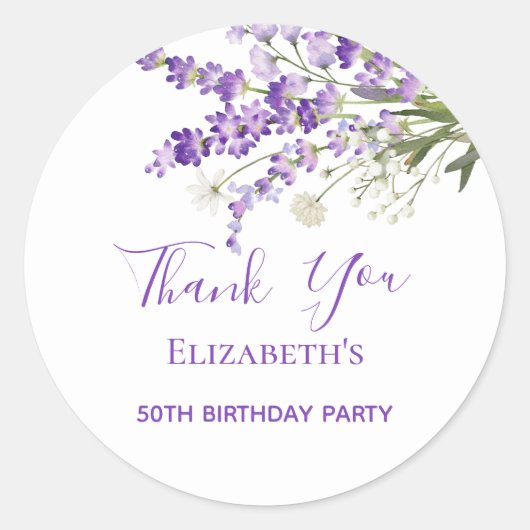 ラベンダーの花模様感謝していあなた誕生日 ラウンドシール (正面)