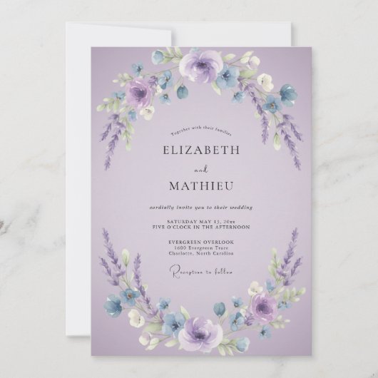 ラベンダーの花輪のウェディング 招待状 (正面)