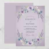 ラベンダーの花輪のウェディング 招待状 (正面/裏面)