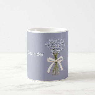 ラベンダーの花 クリーム色のリボン コーヒーマグカップ