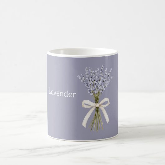 ラベンダーの花 クリーム色のリボン コーヒーマグカップ (中央)