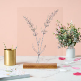 ラベンダーの花 - シンプルな細線画 アクリルサイン