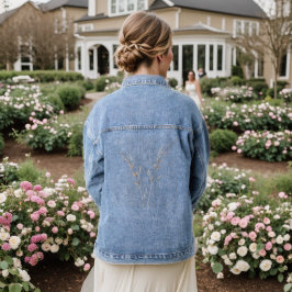 ラベンダーの花 - シンプルな細線画 デニムジャケット