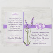 ラベンダーの花、ハートオン木材結婚式 プログラム (正面/裏面)