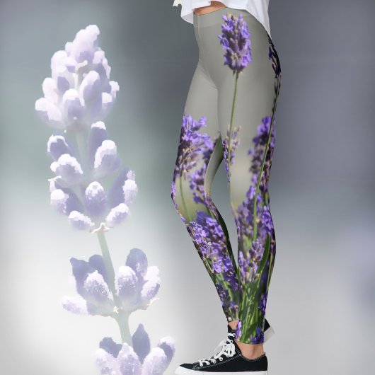 ラベンダーの花 フローラル ボタニカル グレー レギンス