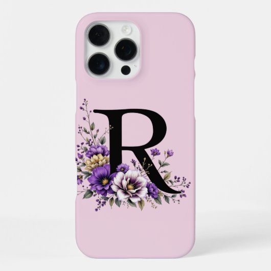 ラベンダーの花 : モノグラムイニシャル 'R' iPhoneケース (裏面)