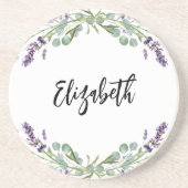 ラベンダーの花　ユーカリの緑　名前 コースター (正面)
