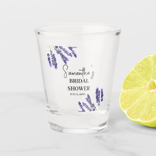 ラベンダーの花 紫の水彩 結婚前のお祝い ショットグラス (正面)