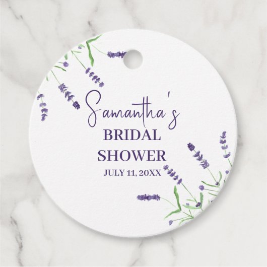ラベンダーの花 紫の水彩 結婚前のお祝い フェイバータグ (正面)