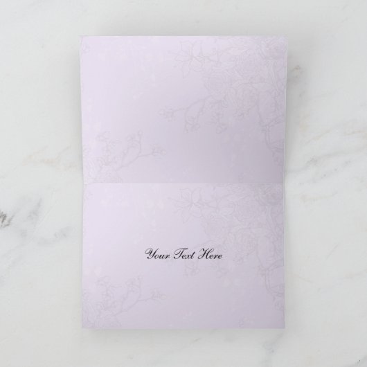 ラベンダーの薄紫のヴィンテージの鳥かごの鳥の結婚 サンキューカード (内部)