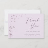 ラベンダーの蝶のシルバー ブライダルシャワー サンキューカード (正面)
