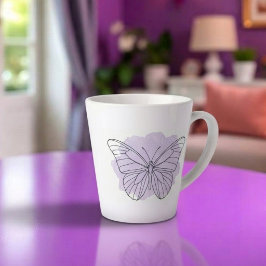 ラベンダーの蝶の水彩ラテマグ カフェラテマグ
