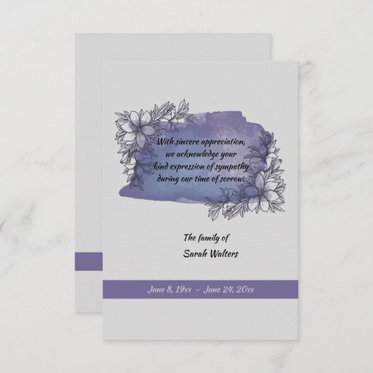 ラベンダーの記憶の死別は感謝していしています サンキューカード (正面/裏面)