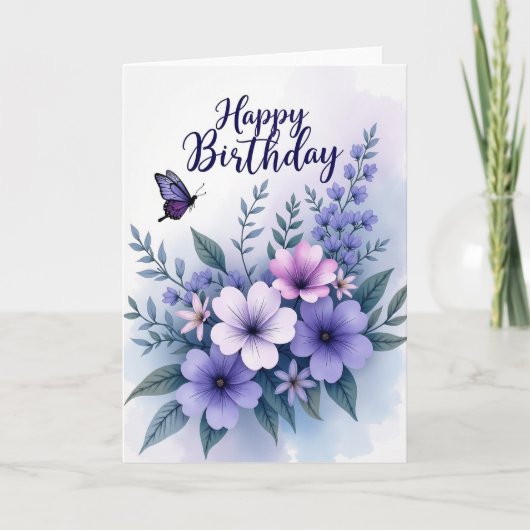 ラベンダーの誕生日フラワーカード カード (正面)