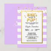 ラベンダーの赤ちゃんポップ・アートのシャワーの準備ができている 招待状 (正面/裏面)
