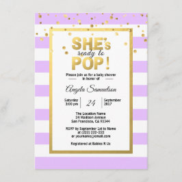 ラベンダーの赤ちゃんポップ・アートのシャワーの準備ができている 招待状