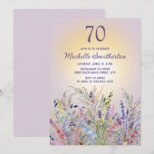ラベンダーの野の花 女性 70歳の誕生日 招待状 (正面/裏面)