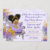 ラベンダーの銀製の金ゴールドの水彩画のベビーシャワー 招待状 (正面/裏面)