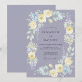 ラベンダーの静かなスプリングウォーターカラーの結婚式 招待状 (正面/裏面)