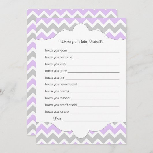 ラベンダーの願いベビー/赤素晴らしちゃんシャワーアイディア アドバイスカード (正面/裏面)