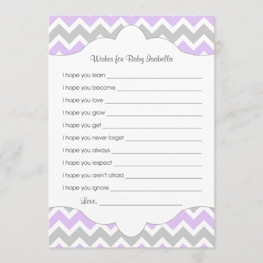 ラベンダーの願いベビー/赤素晴らしちゃんシャワーアイディア アドバイスカード (正面)