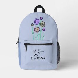 ラベンダーの飴の花のイラスト I Love Jesus プリントバックパック