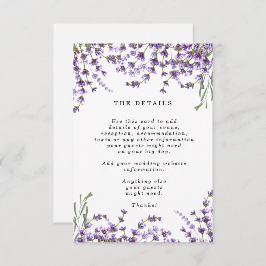 ラベンダーのbohoの花の結婚式の詳細情報 エンクロージャーカード (正面/裏面)