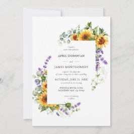 ラベンダーひまわり花フレーム結婚式招待状 招待状