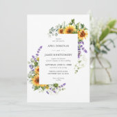 ラベンダーひまわり花フレーム結婚式招待状 招待状 (スタンド正面)